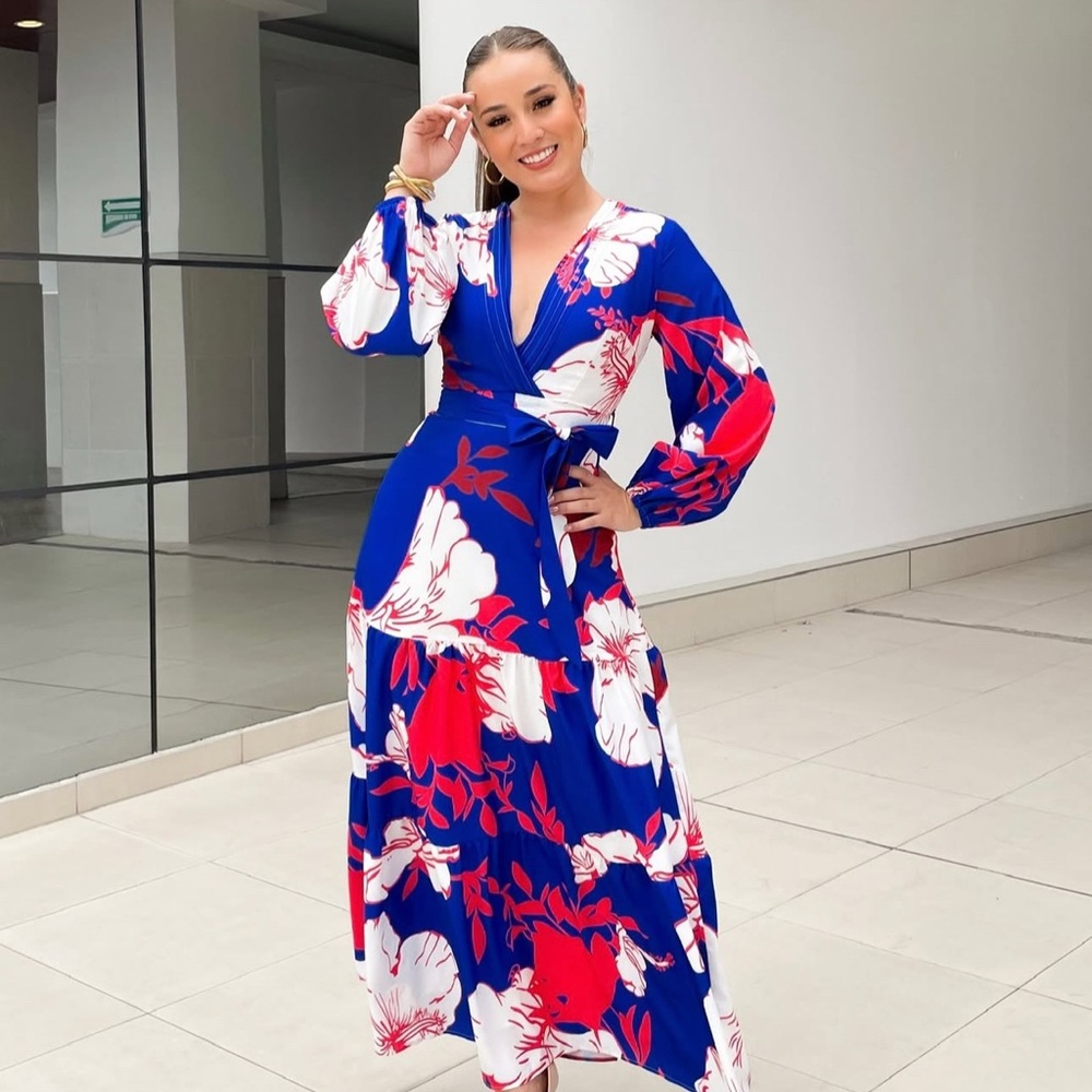 NWT Floral Blue and Red Maxi Dress